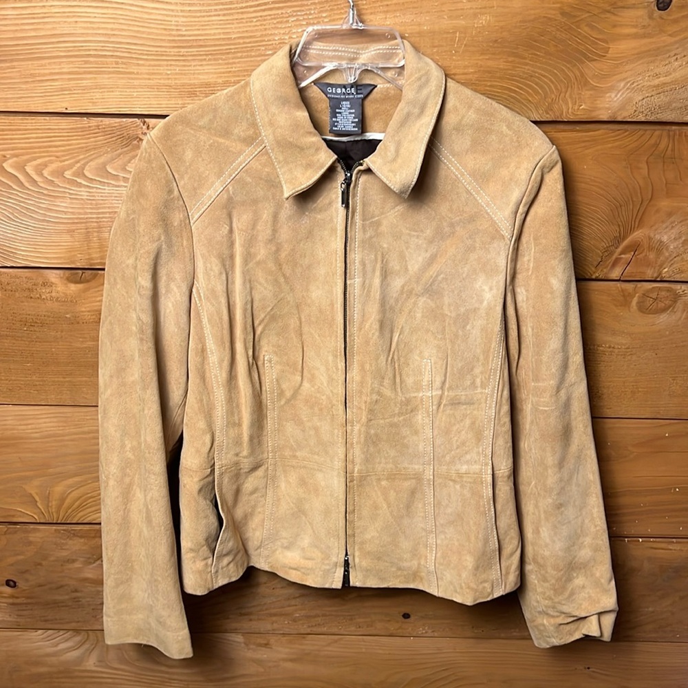George by Mark Eisen Women’s Lg‎ Beige Genuine Leather Full Zip Jacket *FLAWS*